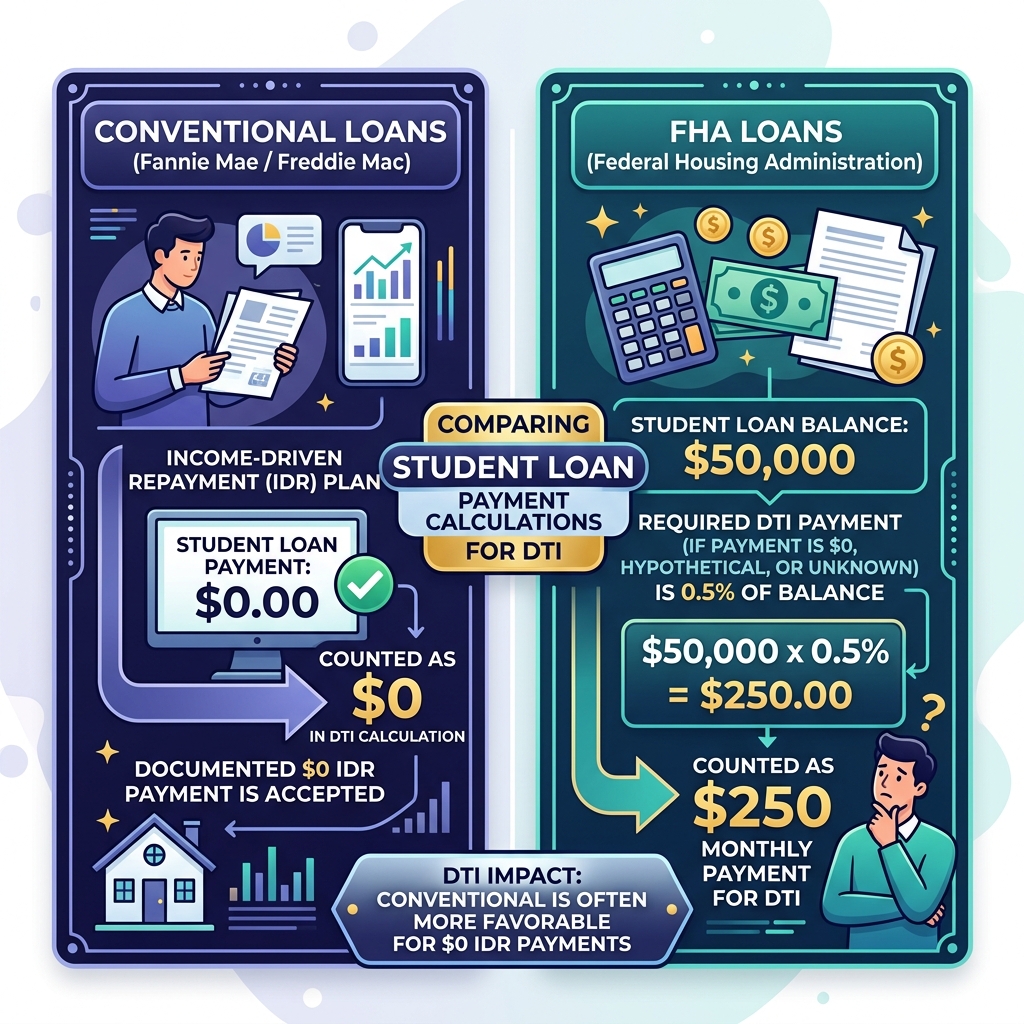 Student Loan DTI Calculation Comparison Infographic